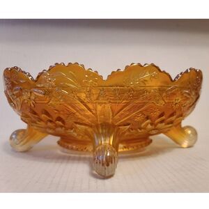 Fenton Waterlily Thistle Cattails Marigold Carnival Glass Footed‎ Bowl